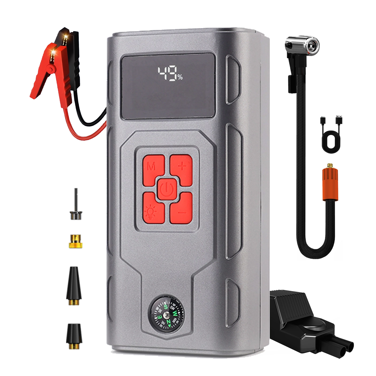 800A-2000A Lithium Polymer Jump Starter 150PSI Air Compressor 12V Motorcycle/Car Battery Booster 12000mAh Portable Tire Inflator