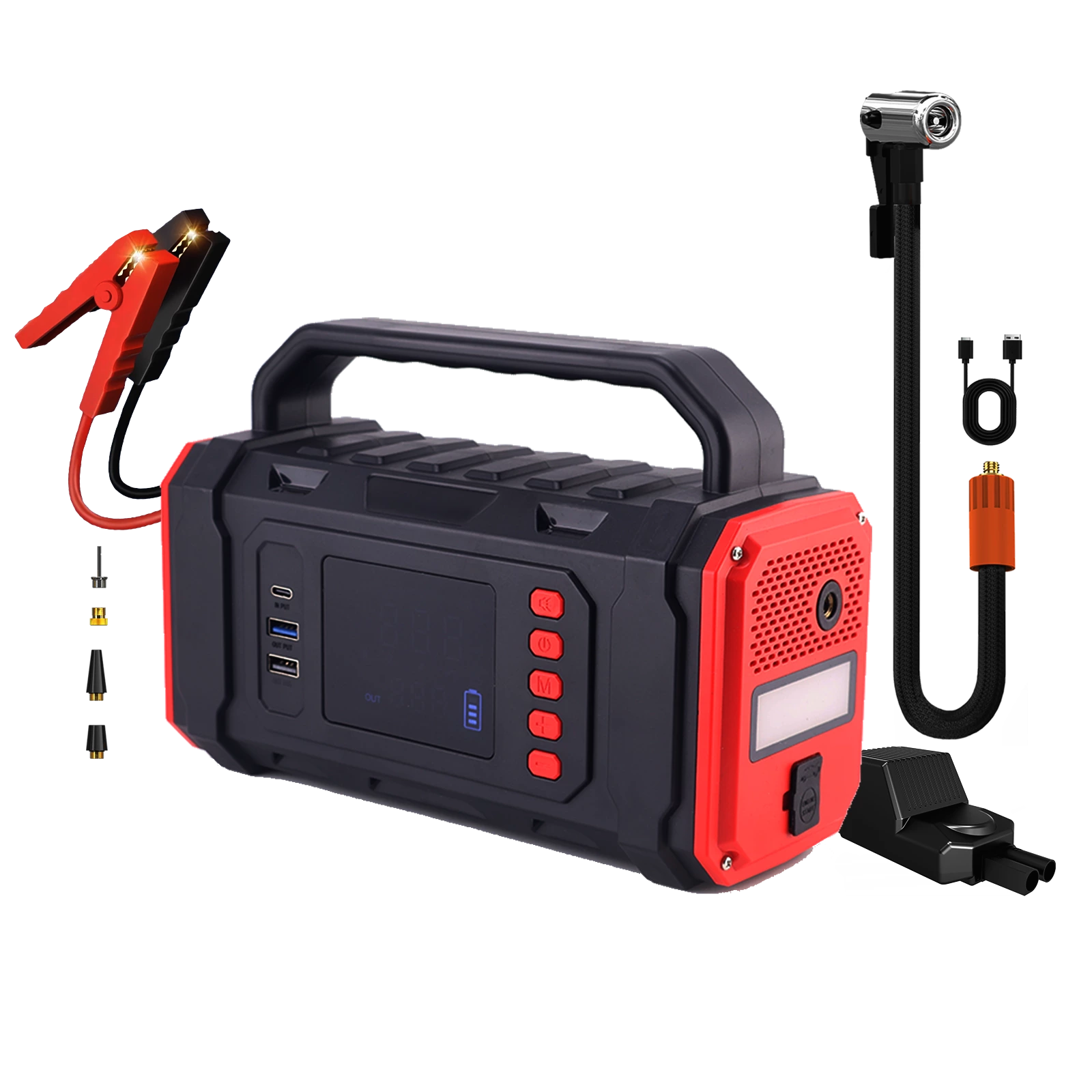 Jump Starter 1200A for Car Boat Lawnmower Portable 12V Car Battery Jump Starter with Jumper Cables Quick Charging USB Ports