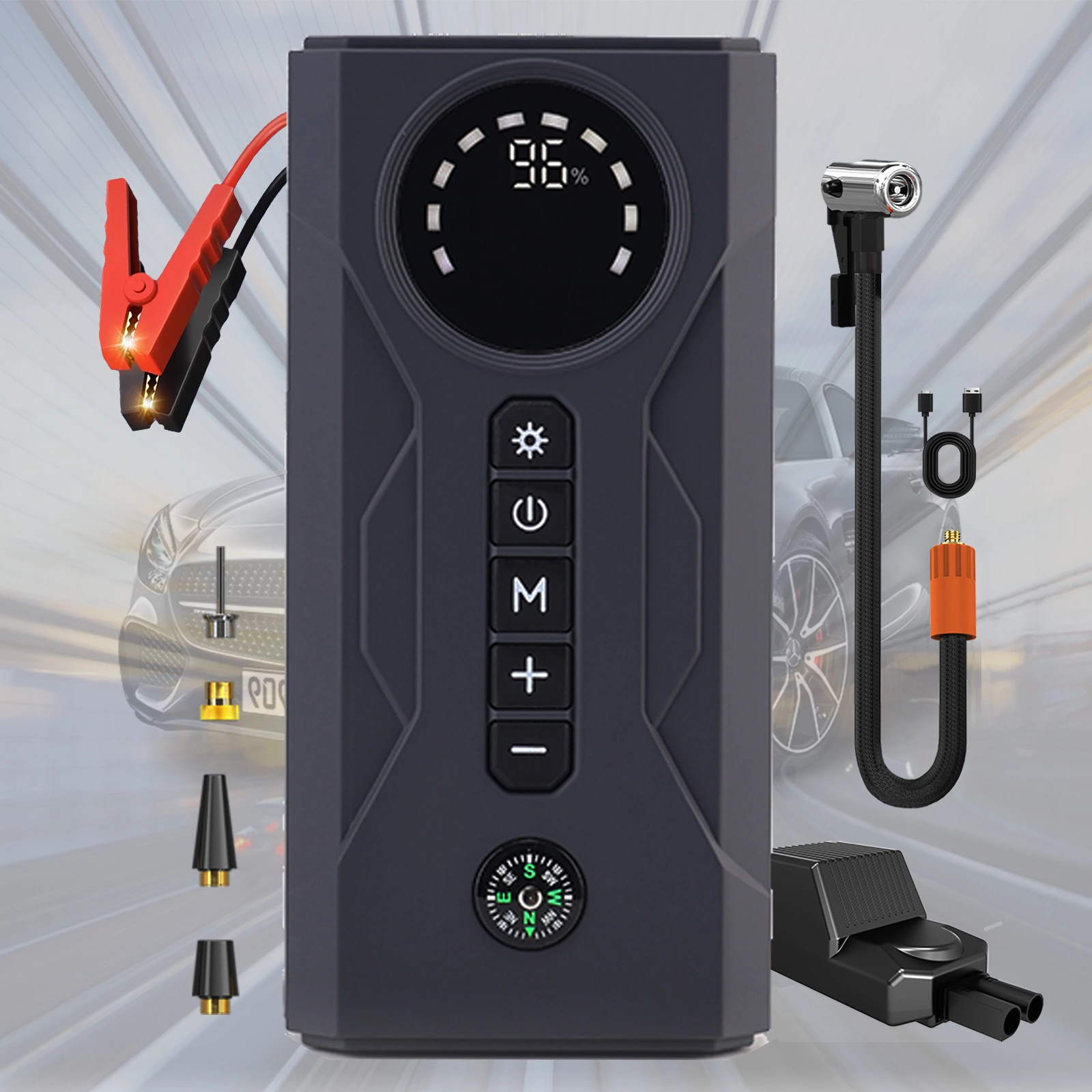 Jump Starter & Tire Inflator 150PSI Auto Shut-Off Air Compressor 12V Jump Box Lithium Battery Fast Charging for Car Motorcycle