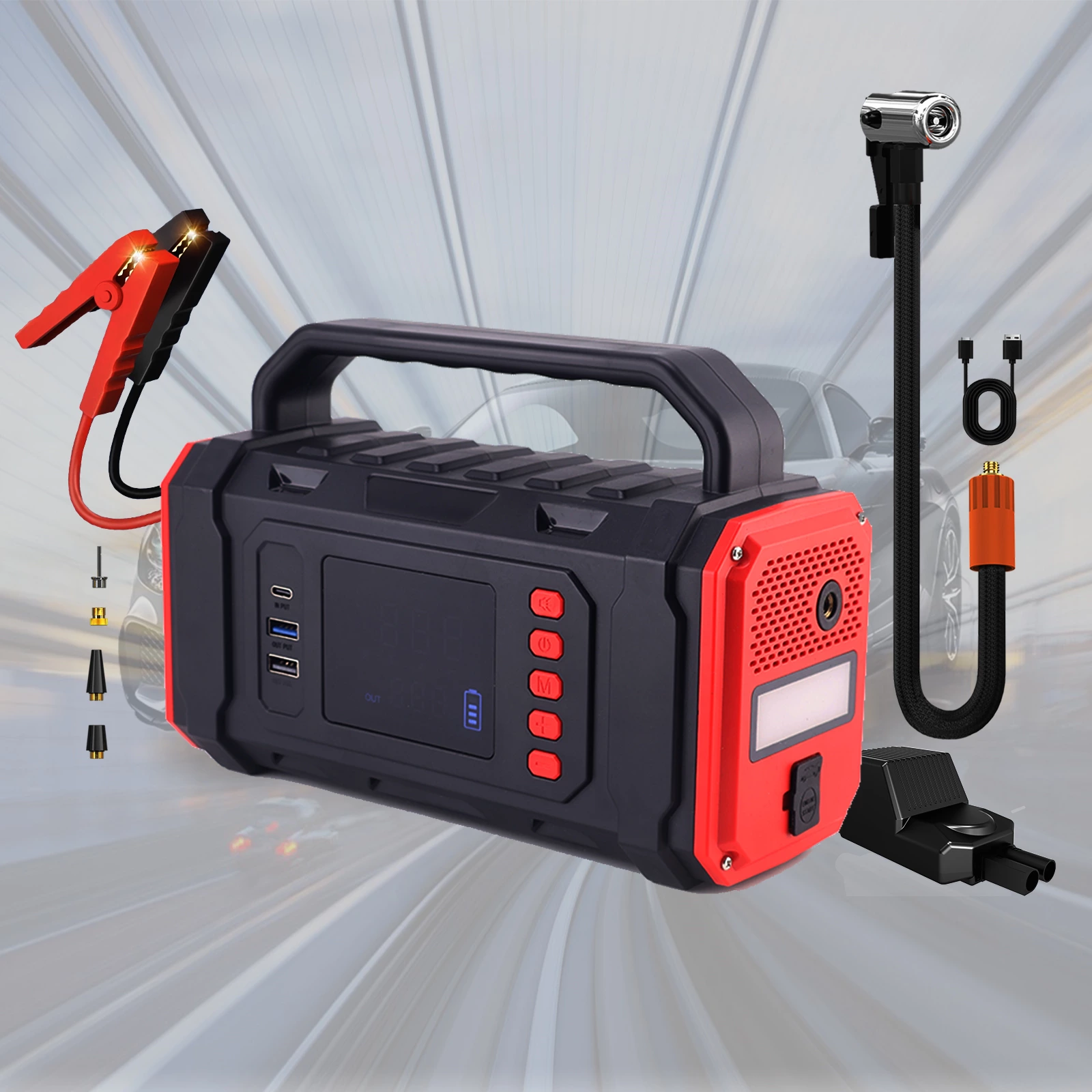 Jump Starter 1200A for Car Boat Lawnmower Portable 12V Car Battery Jump Starter with Jumper Cables Quick Charging USB Ports