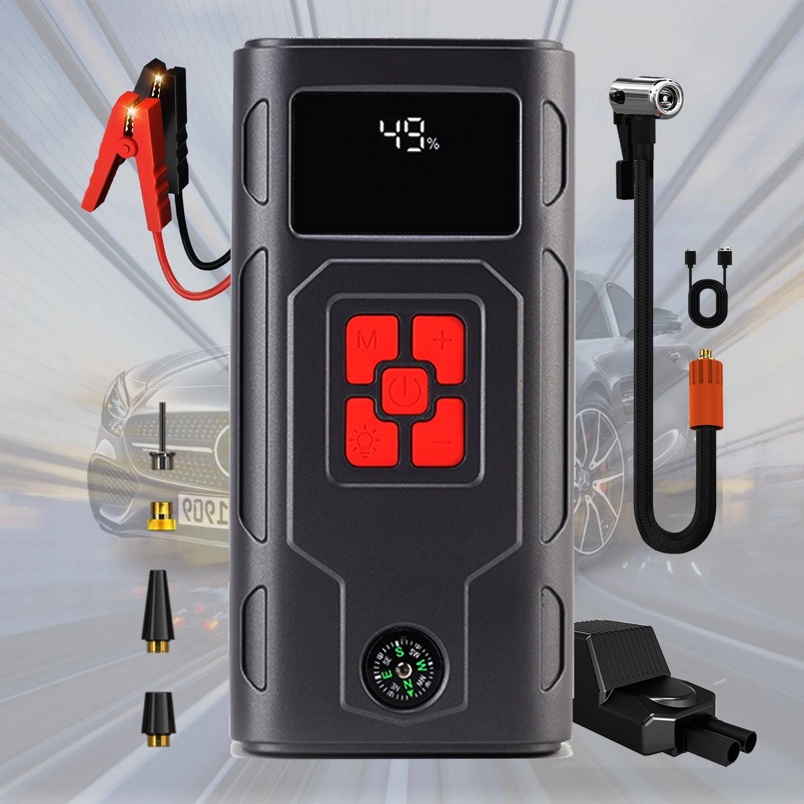 Jump Starter & Tire Inflator 150PSI 45W 8000mAh Lithium Polymer Air Compressor SOS Light Auto Shut-Off for Car Motorcycle Truck