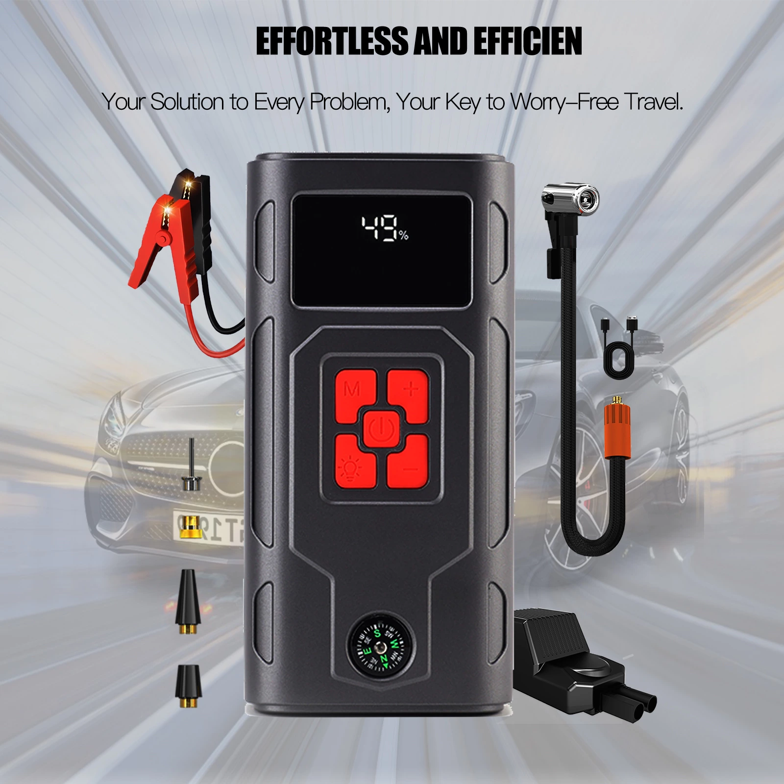 Jump Starter & Tire Inflator 150PSI 45W 8000mAh Lithium Polymer Air Compressor SOS Light Auto Shut-Off for Car Motorcycle Truck