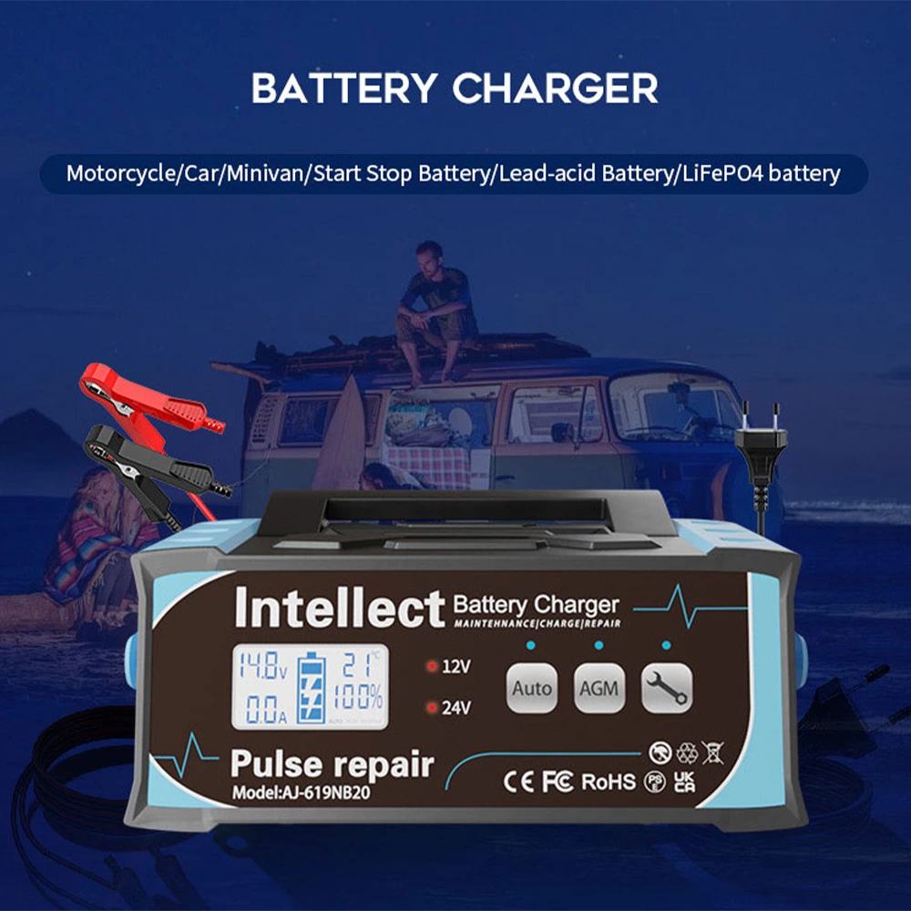 200W 12V/24V Smart Automatic Pulse Repair Battery Charger