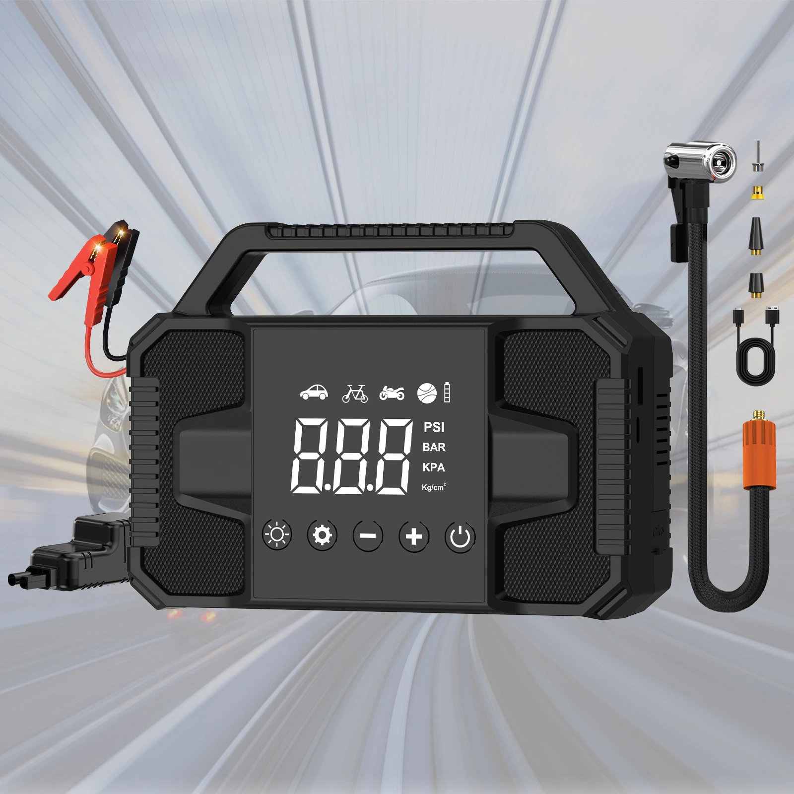 1200A Peak Current Truck Motorcycle Jump Starter Inflator Air Pump 8000mAh 60C Lithium Polymer Battery 12-24V