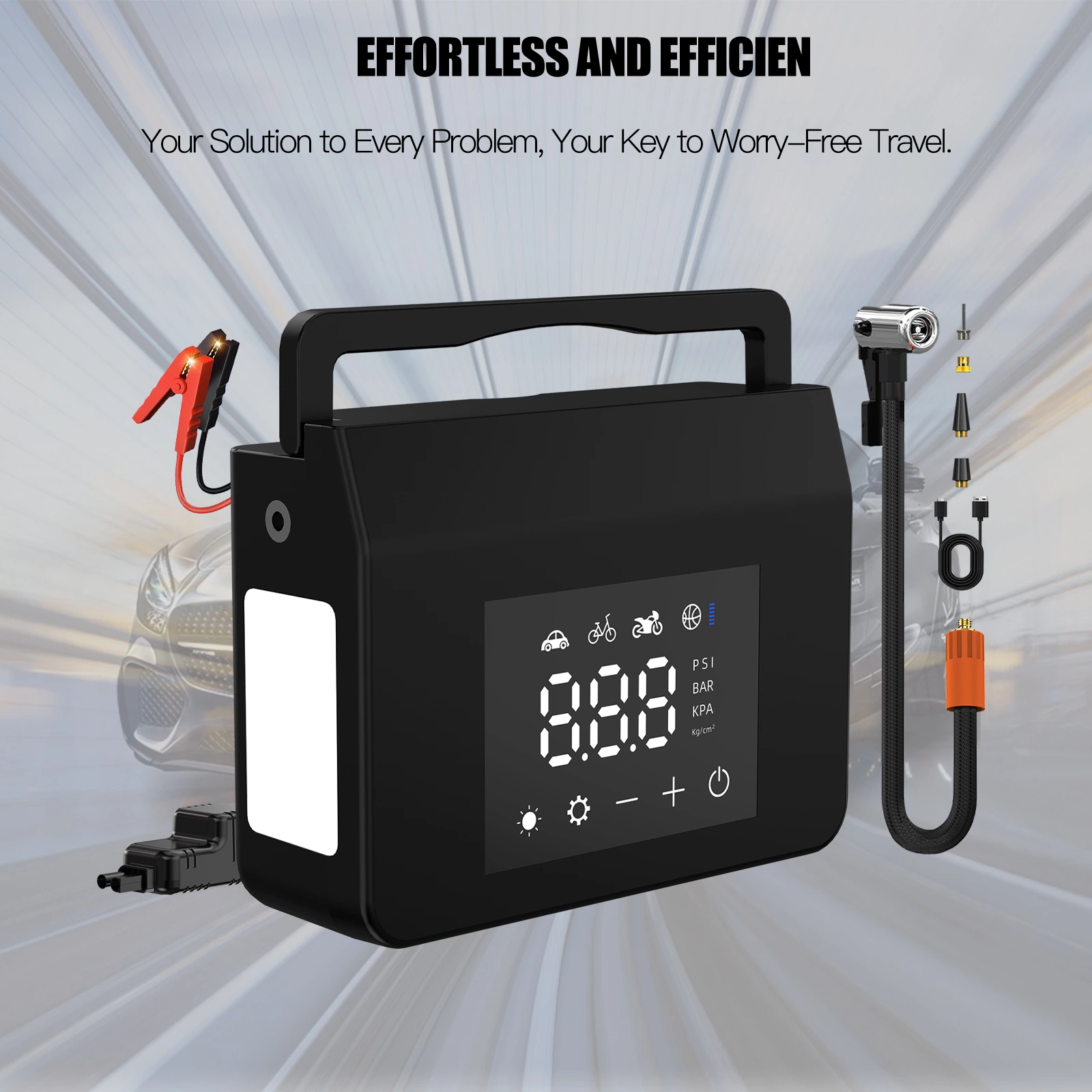 Jump Starter Air Compressor 1200A Car Battery Jump Starter for Truck SUV 150PSI Tire Inflator 12V Lithium Polymer Battery